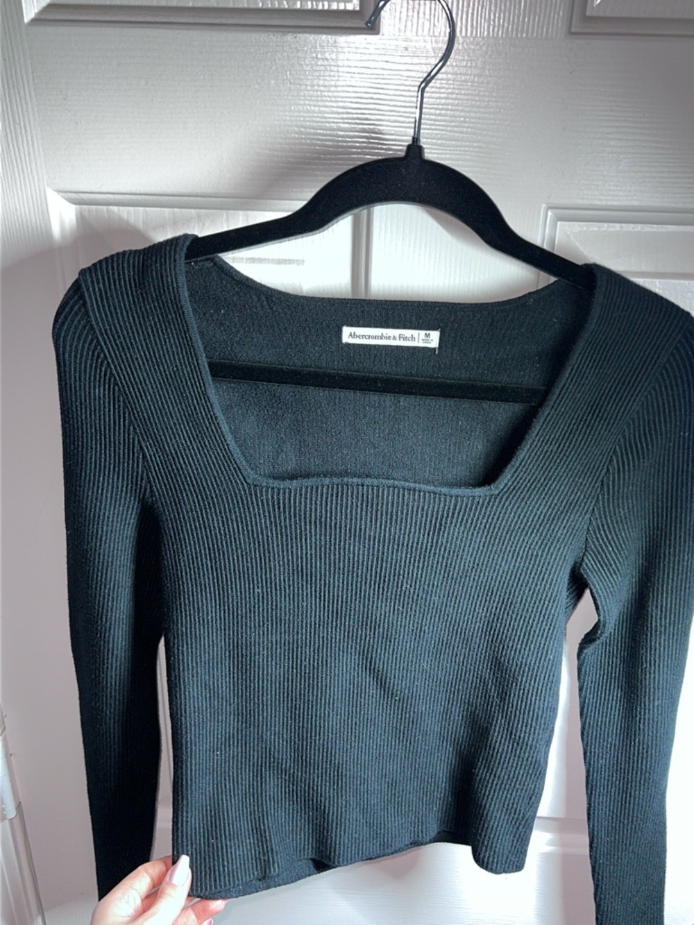 Abercrombie & Fitch Black Ribbed Knit Top with Square Neck